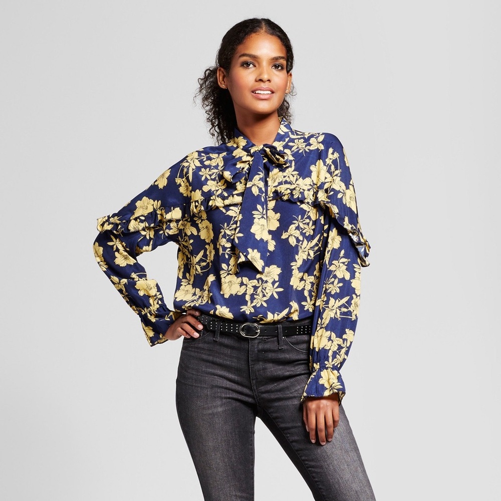 Navy and gold blouse